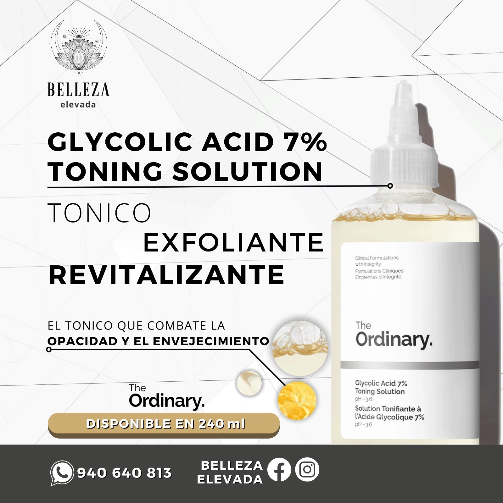 Glycolic Acid 7% Toning Solution (240 ml) Tonico Exfoliante Revitalizante The Ordinary