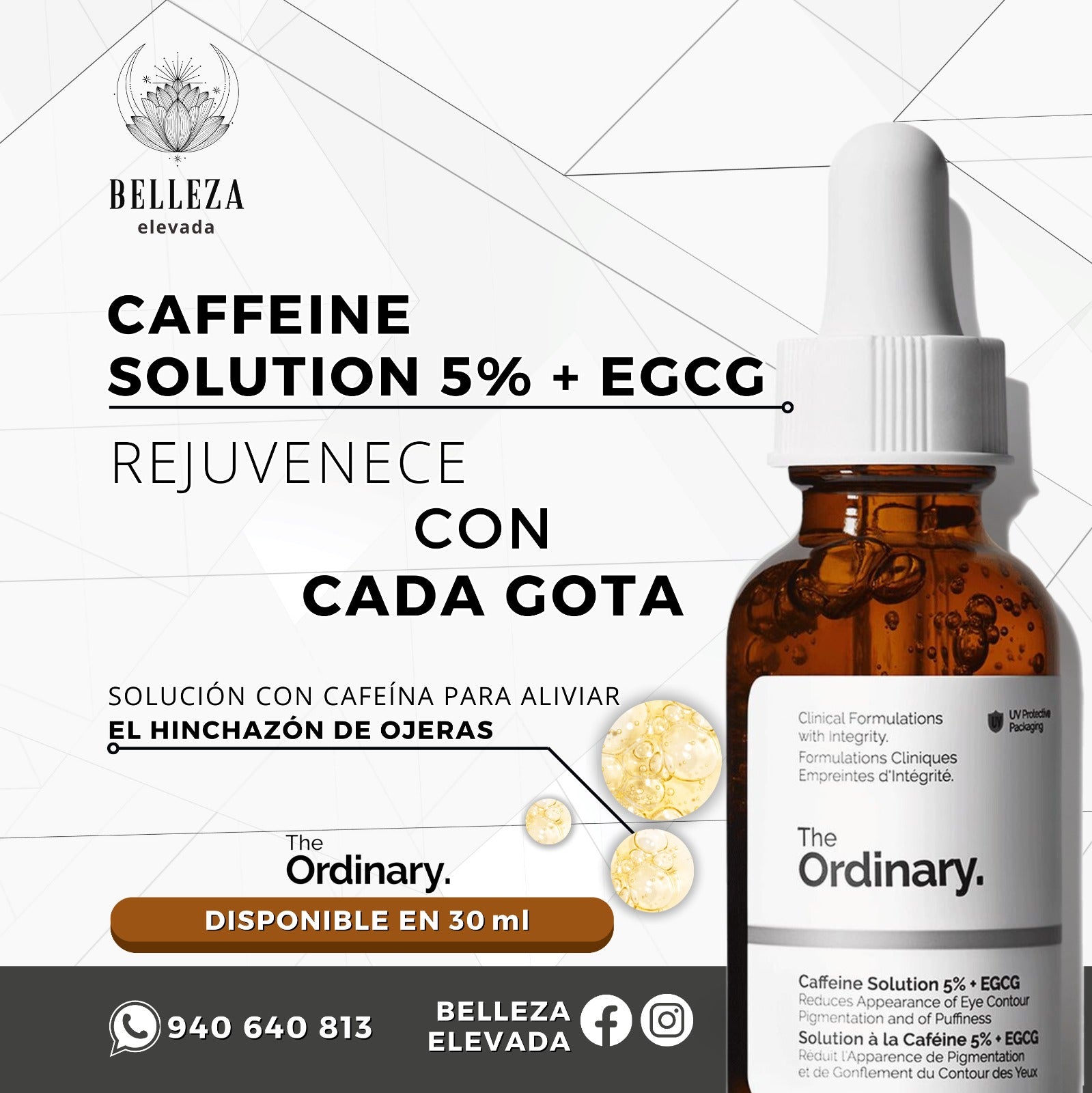 Sérum de CAFFEINE SOLUTION 5% +EGCG Rejuvenece con Cada Gota The Ordinary
